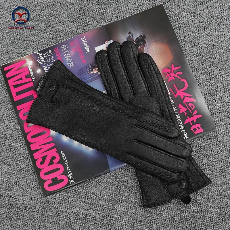 Genuine Leather Rabbit Fur Winter Gloves for Women – Warm & Elegant - InspiredGrabs.com