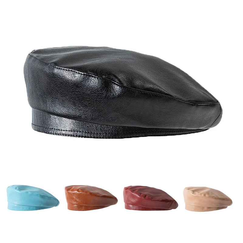 Genuine Leather Unisex Beret Hat – Stylish Classic Cap - InspiredGrabs.com