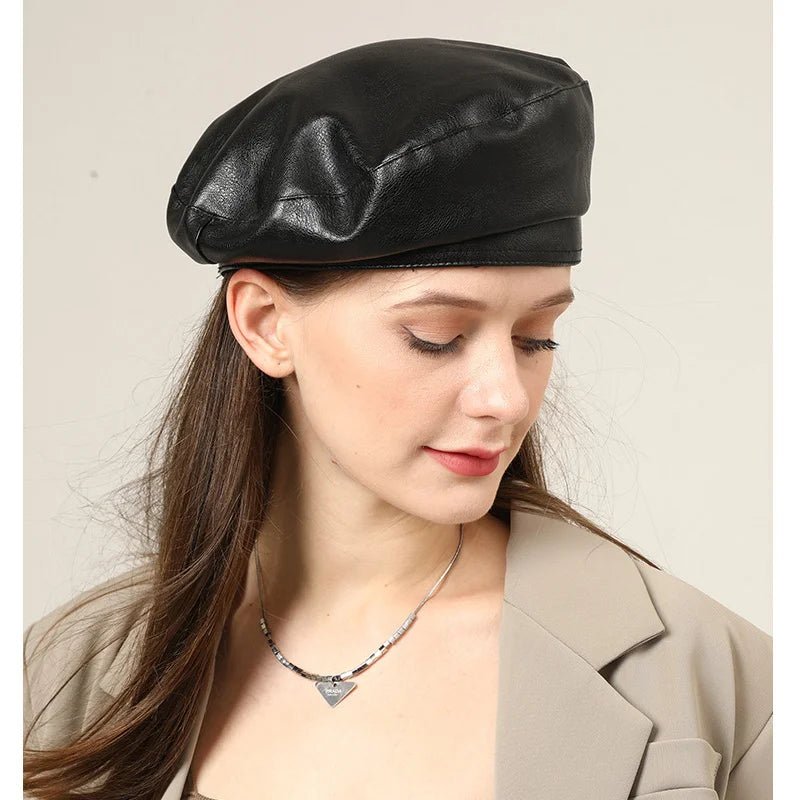Genuine Leather Unisex Beret Hat – Stylish Classic Cap - InspiredGrabs.com