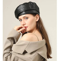 Thumbnail for Genuine Leather Unisex Beret Hat – Stylish Classic Cap - InspiredGrabs.com