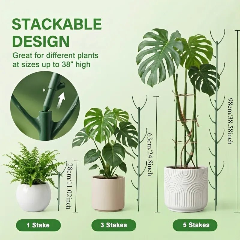 Green Stackable Plant Supports, 5 Stakes with Plant Tie - InspiredGrabs.com