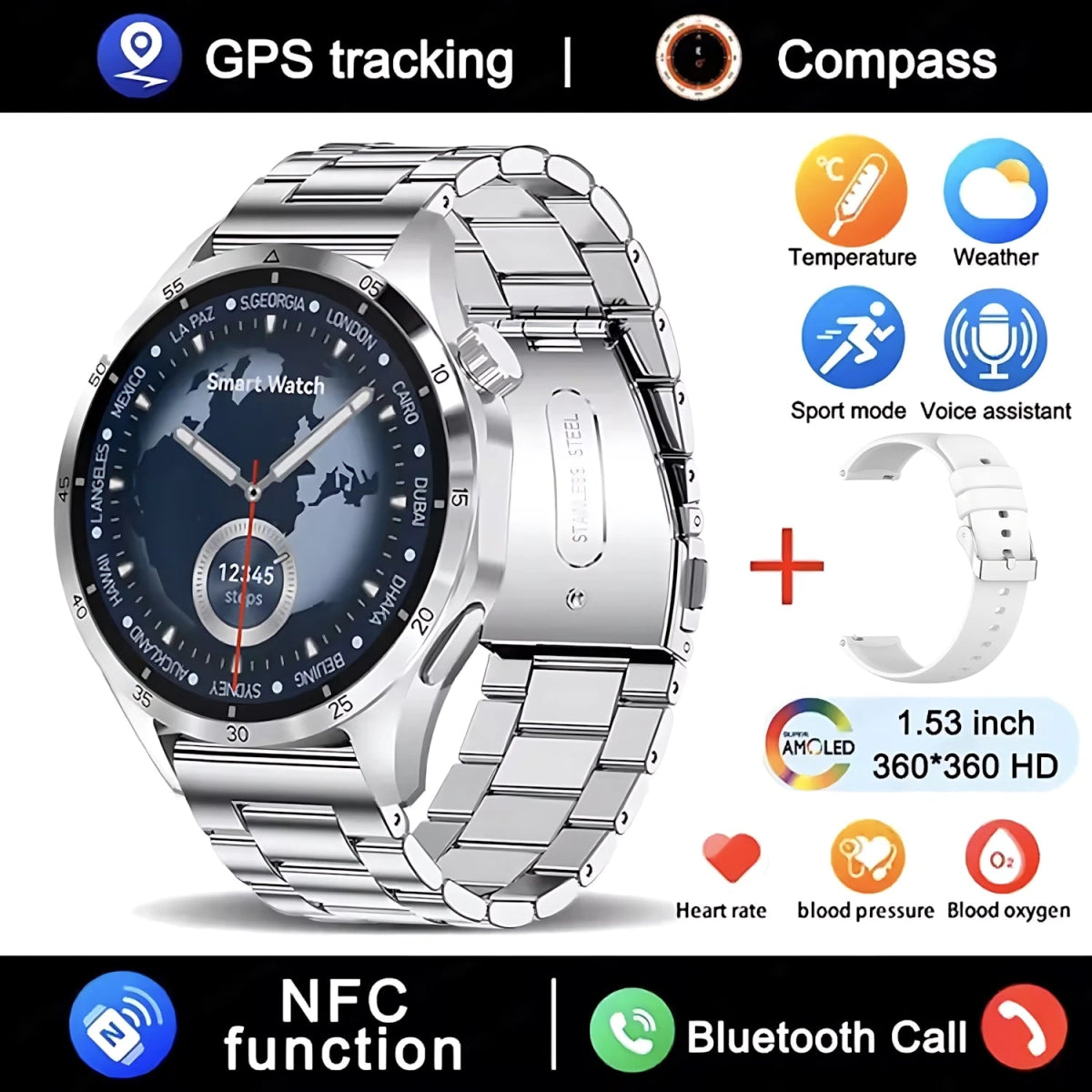 GT4 Pro Smartwatch: GPS, NFC & IP68 Waterproof - InspiredGrabs.com