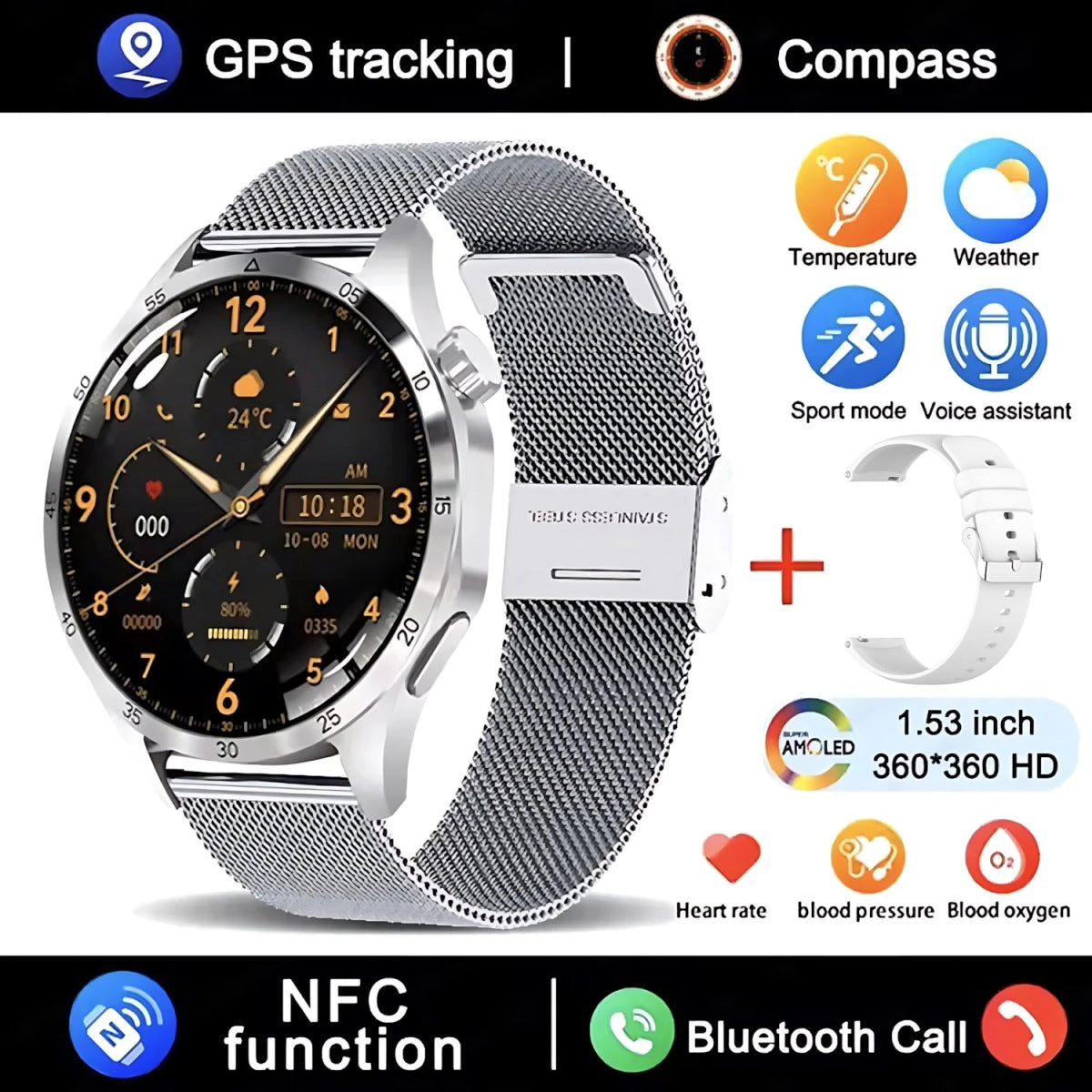 GT4 Pro Smartwatch: GPS, NFC & IP68 Waterproof - InspiredGrabs.com