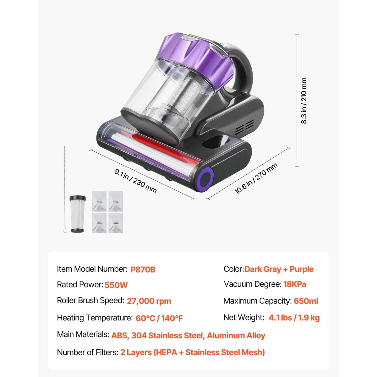 Handheld Mattress Vacuum Cleaner with HEPA Filter & UV Cleaning - InspiredGrabs.com