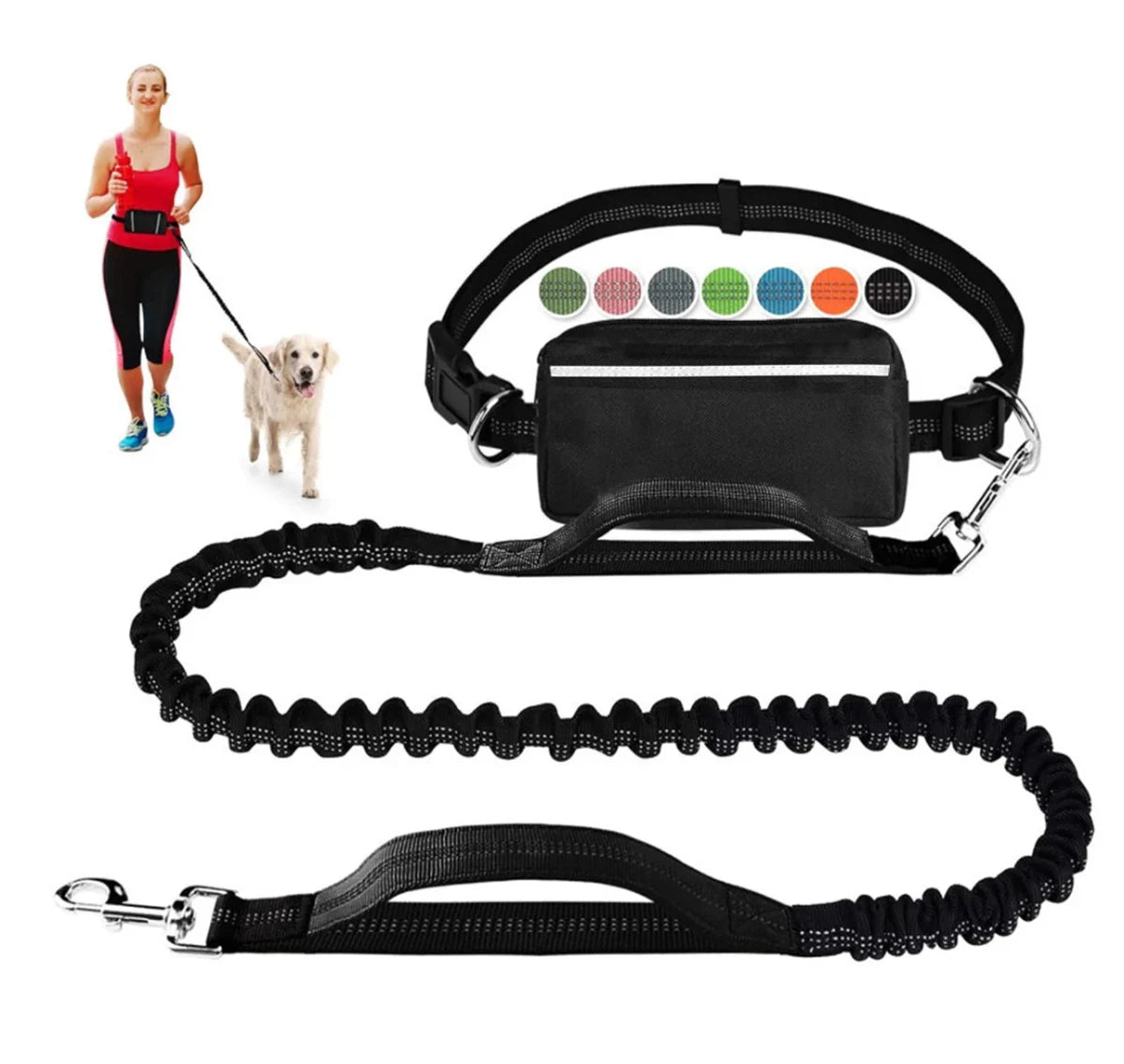 Hands - Free Dog Running Leash with Adjustable Waist Bag - InspiredGrabs.com