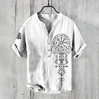 Thumbnail for Hawaiian Men’s 100% Linen V - Neck Shirt – Crane Landscape HD Print (Plus Size) - InspiredGrabs.com