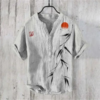 Thumbnail for Hawaiian Men’s 100% Linen V - Neck Shirt – Crane Landscape HD Print (Plus Size) - InspiredGrabs.com