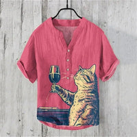 Thumbnail for Hawaiian Men’s 100% Linen V - Neck Shirt – Crane Landscape HD Print (Plus Size) - InspiredGrabs.com