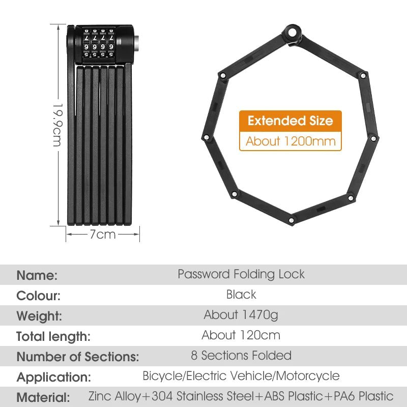 Heavy Duty Anti - Theft Bicycle Chain Lock - InspiredGrabs.com