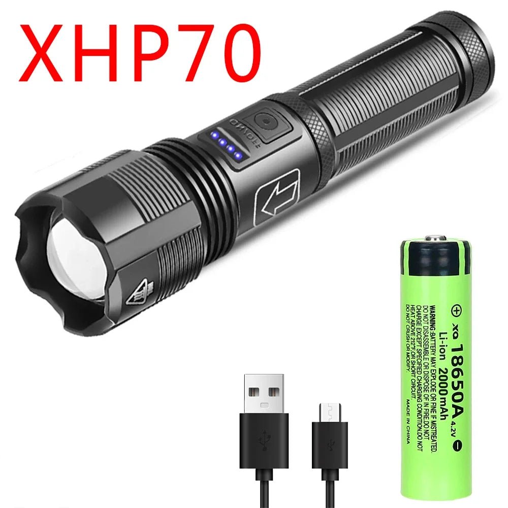 High Power XHP70 Rechargeable LED Flashlight - InspiredGrabs.com