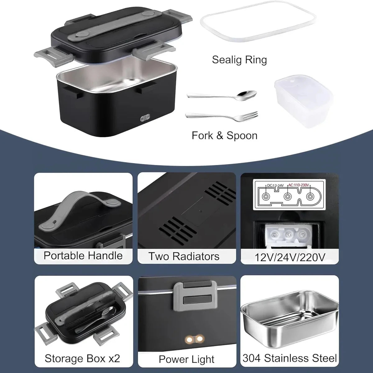 HOMEFISH 1.8 L Electric Lunch Box for Car, Truck & Home – 75 W Food Warmer with Stainless Steel Container - InspiredGrabs.com