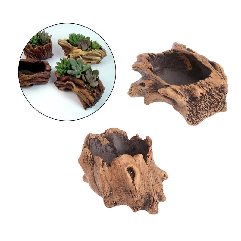 Imitation Wood Cement Succulent Planter – Indoor Outdoor Bonsai Pot - InspiredGrabs.com
