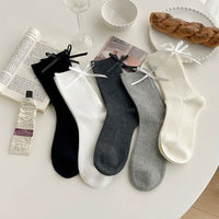 Thumbnail for Japanese JK Sweet Bowknot Tied Middle Tube Socks Women Heel Bow Socks Casual Black White Pile Socks Girls Sports Cotton Socks - InspiredGrabs.com