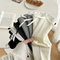 Thumbnail for Japanese JK Sweet Bowknot Tied Middle Tube Socks Women Heel Bow Socks Casual Black White Pile Socks Girls Sports Cotton Socks - InspiredGrabs.com