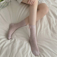 Thumbnail for Japanese JK Sweet Bowknot Tied Middle Tube Socks Women Heel Bow Socks Casual Black White Pile Socks Girls Sports Cotton Socks - InspiredGrabs.com
