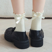 Thumbnail for Japanese JK Sweet Bowknot Tied Middle Tube Socks Women Heel Bow Socks Casual Black White Pile Socks Girls Sports Cotton Socks - InspiredGrabs.com