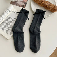 Thumbnail for Japanese JK Sweet Bowknot Tied Middle Tube Socks Women Heel Bow Socks Casual Black White Pile Socks Girls Sports Cotton Socks - InspiredGrabs.com