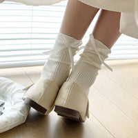 Thumbnail for Japanese JK Sweet Bowknot Tied Middle Tube Socks Women Heel Bow Socks Casual Black White Pile Socks Girls Sports Cotton Socks - InspiredGrabs.com