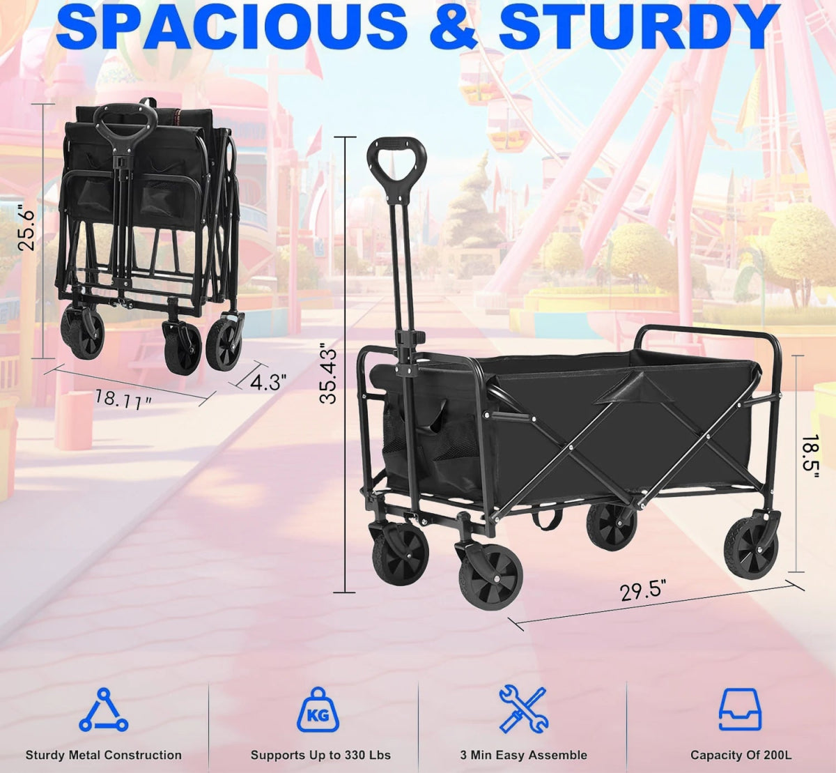 Large Capacity Foldable Cart – Sturdy, Portable, Versatile - InspiredGrabs.com