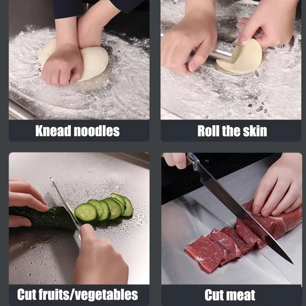 Large Stainless Steel L - Shaped Dual - Sided Kitchen Chopping Board - InspiredGrabs.com