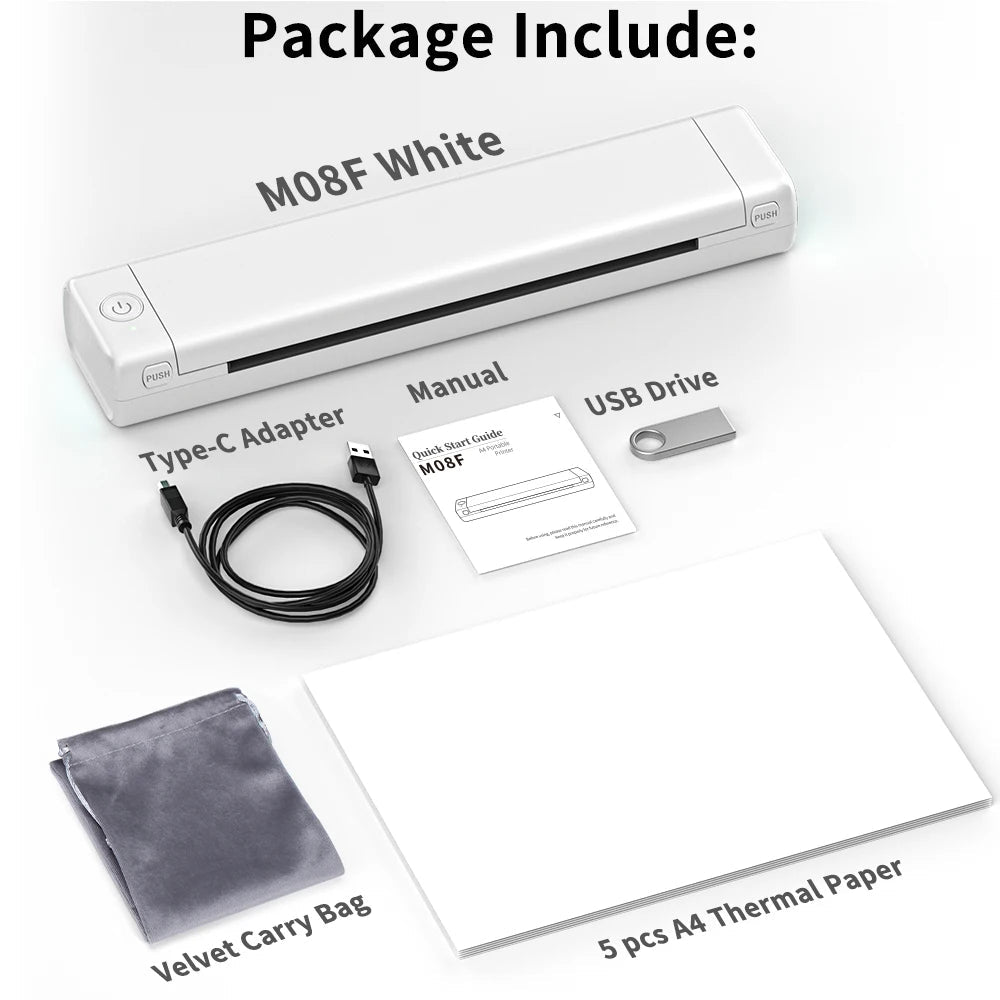 M08F Portable A4 Bluetooth Thermal Printer – Inkless Wireless Printing - InspiredGrabs.com