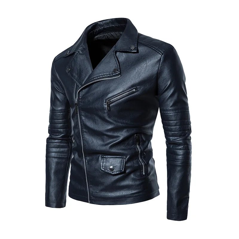 Men's Faux Leather Stand Collar Motorcycle Jacket - InspiredGrabs.com
