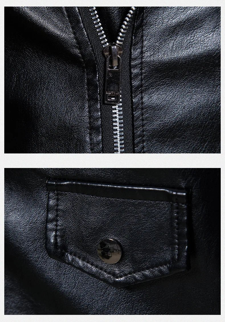 Men's Faux Leather Stand Collar Motorcycle Jacket - InspiredGrabs.com