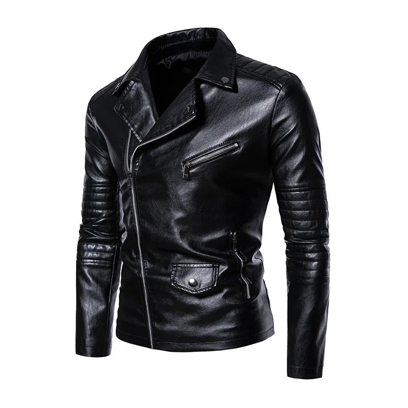 Men's Faux Leather Stand Collar Motorcycle Jacket - InspiredGrabs.com