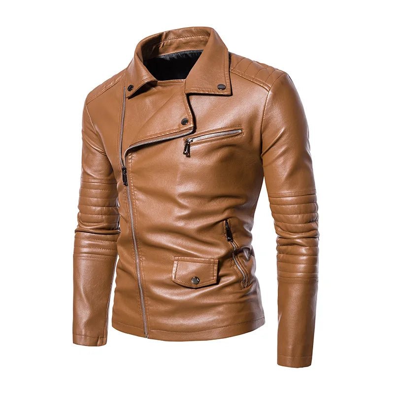 Men's Faux Leather Stand Collar Motorcycle Jacket - InspiredGrabs.com