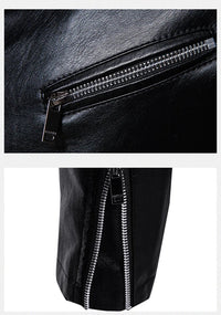 Thumbnail for Men's Faux Leather Stand Collar Motorcycle Jacket - InspiredGrabs.com