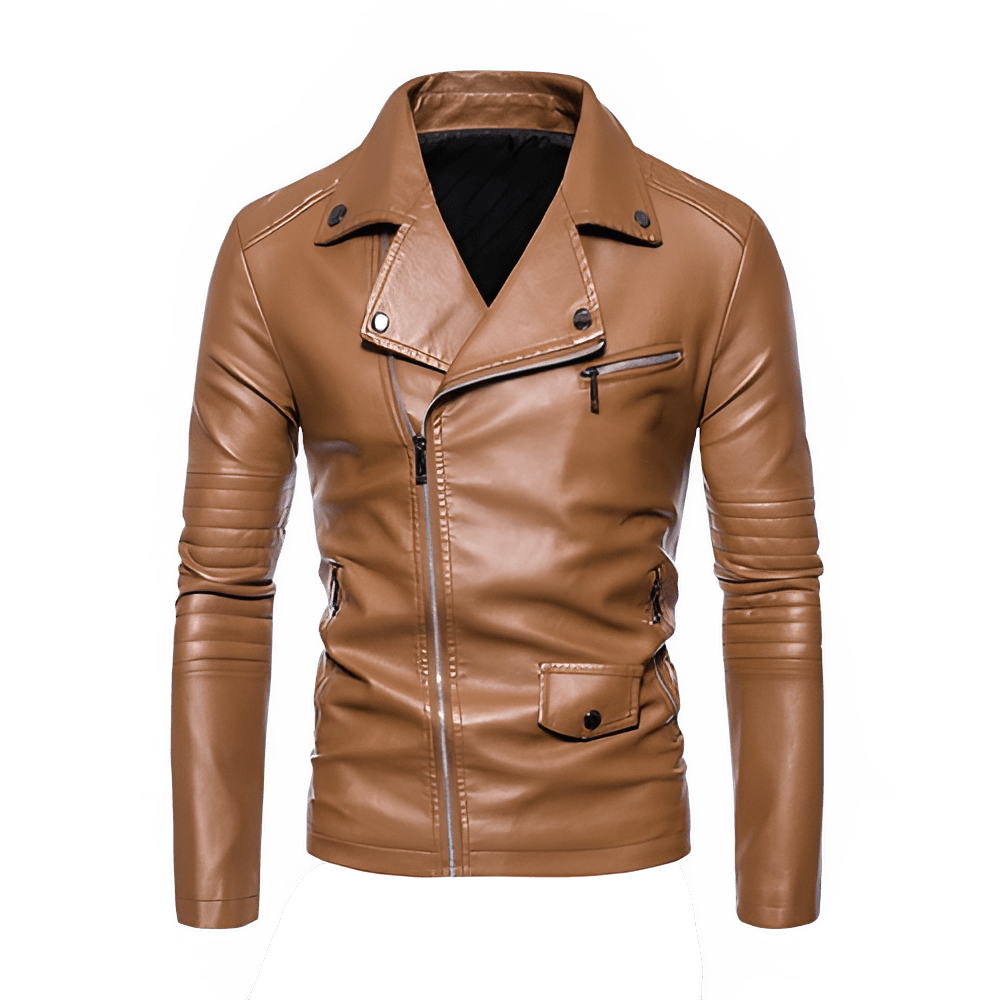 Men's Faux Leather Stand Collar Motorcycle Jacket - InspiredGrabs.com