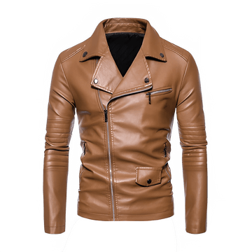 Men's Faux Leather Stand Collar Motorcycle Jacket - InspiredGrabs.com