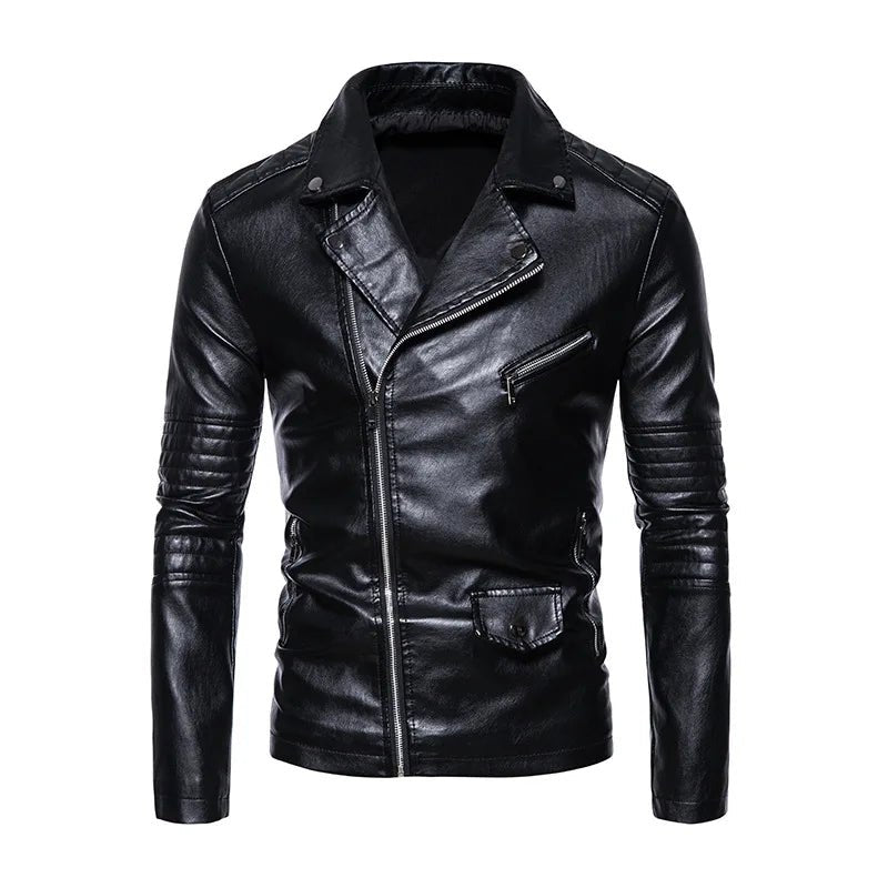Men's Faux Leather Stand Collar Motorcycle Jacket - InspiredGrabs.com