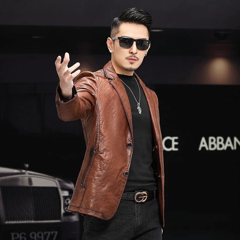 Men's Genuine Leather Slim Fit Coat - InspiredGrabs.com
