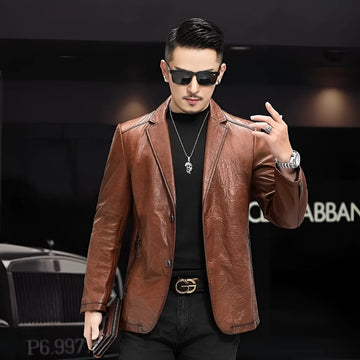 Men's Genuine Leather Slim Fit Coat - InspiredGrabs.com