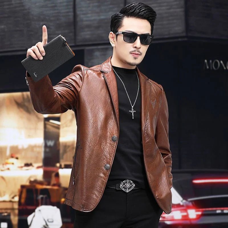 Men's Genuine Leather Slim Fit Coat - InspiredGrabs.com