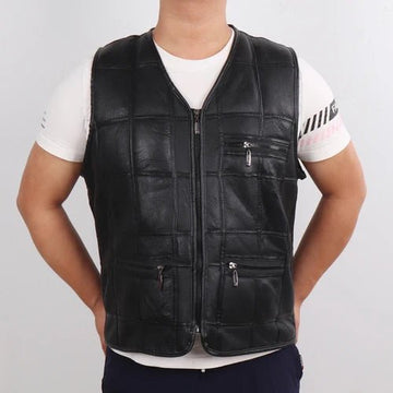Men’s Genuine Sheepskin Leather Vest – Winter Thick Warm Real Leather Gilet - InspiredGrabs.com