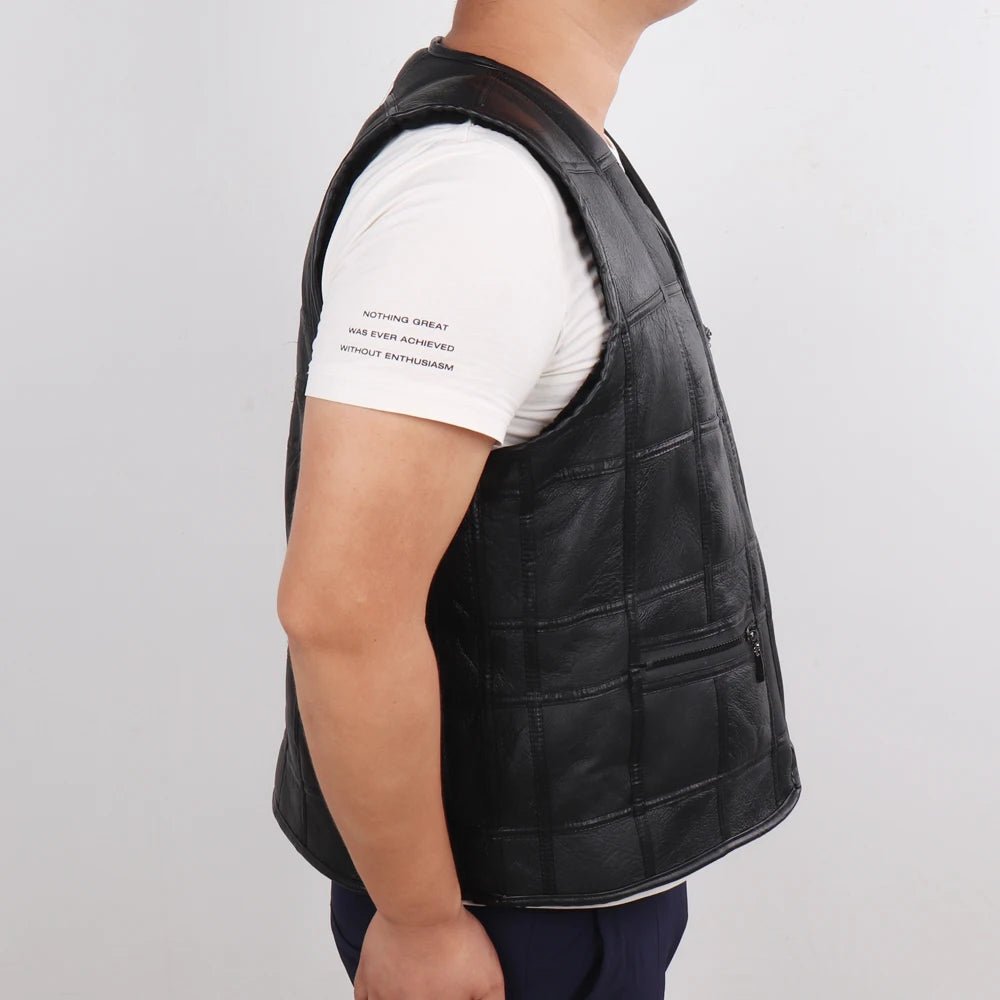Men’s Genuine Sheepskin Leather Vest – Winter Thick Warm Real Leather Gilet - InspiredGrabs.com