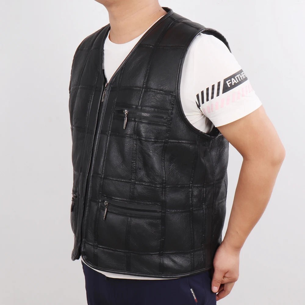 Men’s Genuine Sheepskin Leather Vest – Winter Thick Warm Real Leather Gilet - InspiredGrabs.com