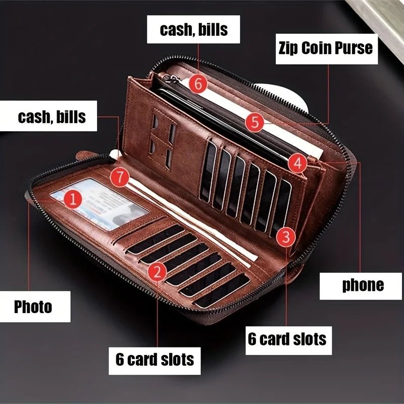 Men's Long Zipper Wallet High Quality Pu Leather Wallet For Men RFID Blocking Business Clutch Bag Credit Card Holder Purse Man - InspiredGrabs.com