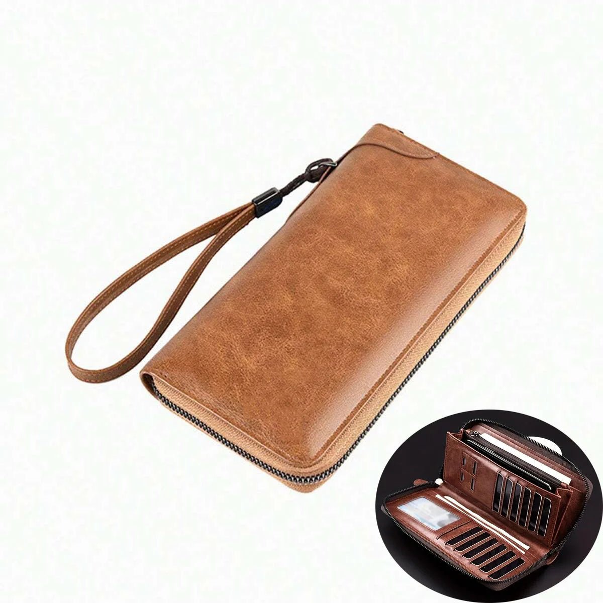Men’s Long Zipper Wallet – RFID Blocking PU Leather Business Clutch - InspiredGrabs.com