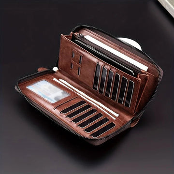 Men’s Long Zipper Wallet – RFID Blocking PU Leather Business Clutch - InspiredGrabs.com