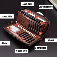 Thumbnail for Men’s Long Zipper Wallet – RFID Blocking PU Leather Business Clutch - InspiredGrabs.com