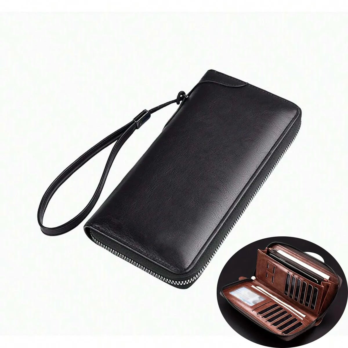 Men’s Long Zipper Wallet – RFID Blocking PU Leather Business Clutch - InspiredGrabs.com