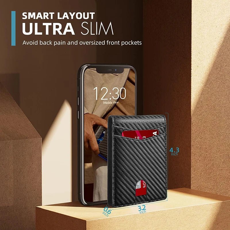 Men's Wallet Ultra Thin Rfid Leather with ID Window Multi Card Carbon Fiber Wallet - InspiredGrabs.com