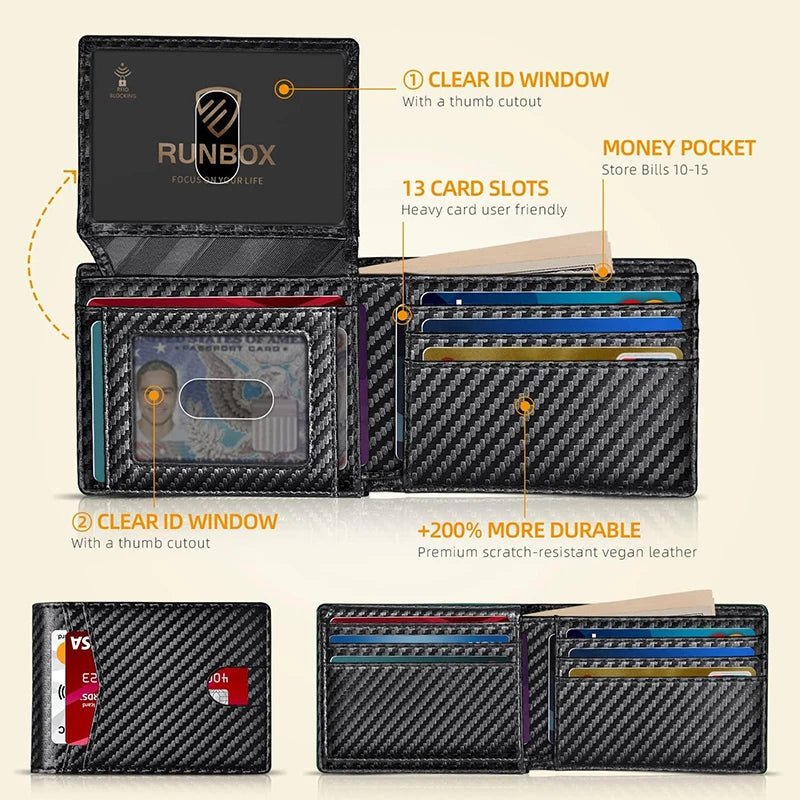 Men's Wallet Ultra Thin Rfid Leather with ID Window Multi Card Carbon Fiber Wallet - InspiredGrabs.com