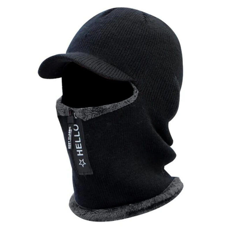 Men’s Winter Warm Wool Knit Hat with Ear Protection & Visor - InspiredGrabs.com