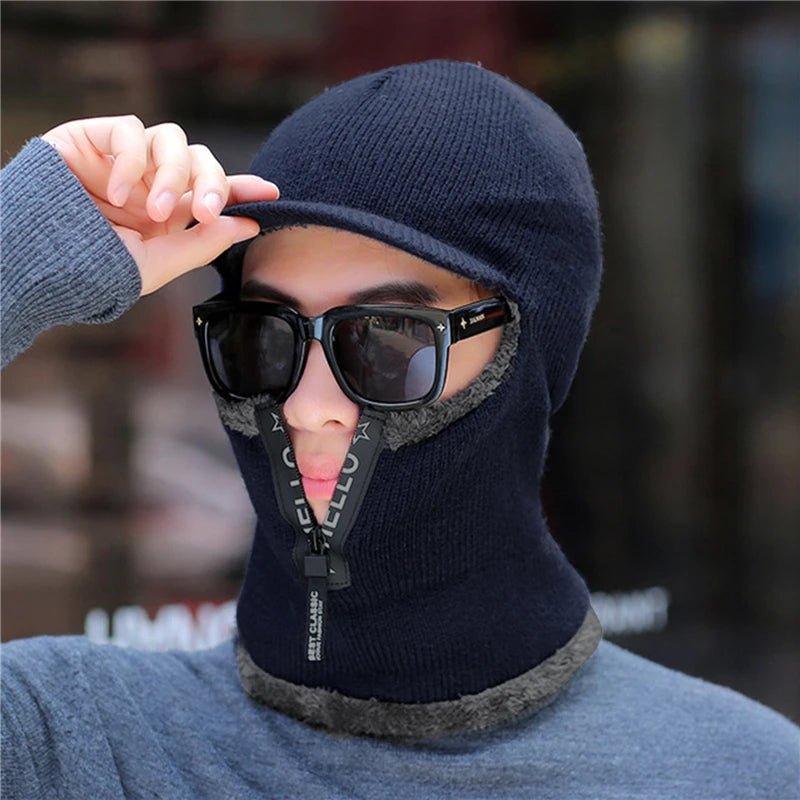 Men’s Winter Warm Wool Knit Hat with Ear Protection & Visor - InspiredGrabs.com