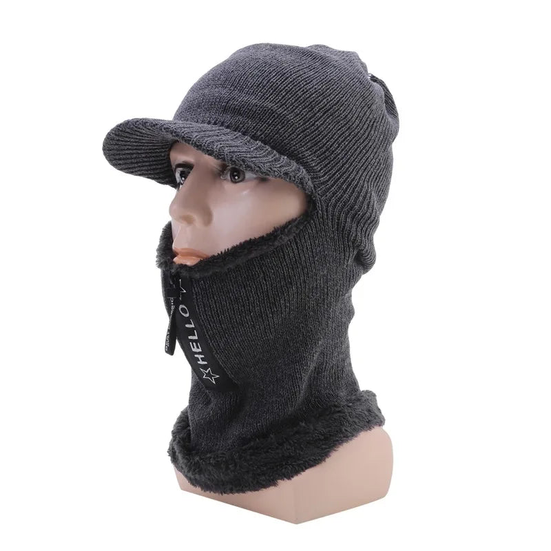 Men’s Winter Warm Wool Knit Hat with Ear Protection & Visor - InspiredGrabs.com