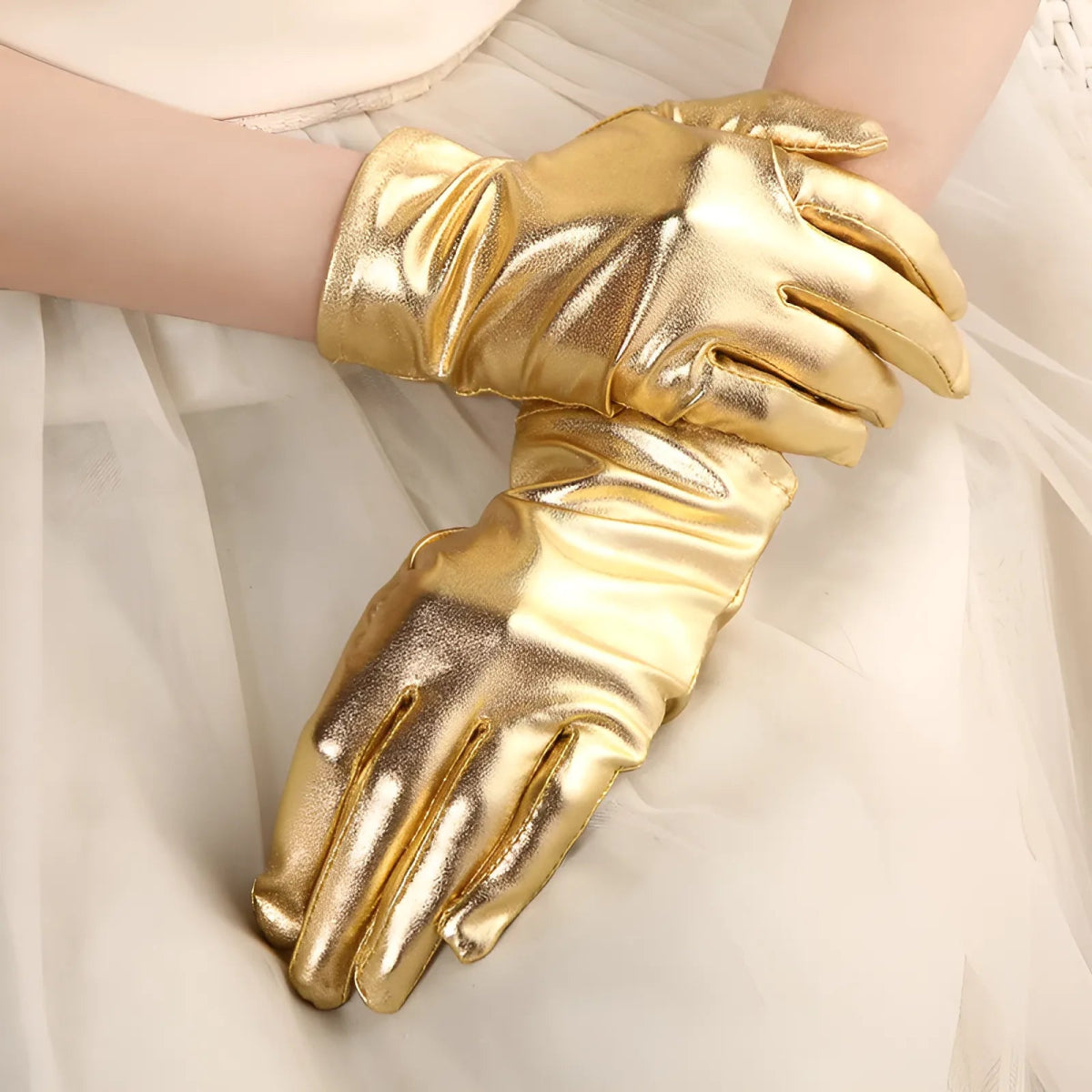Metallic Faux Leather Evening Gloves – Performance & Party Style - InspiredGrabs.com